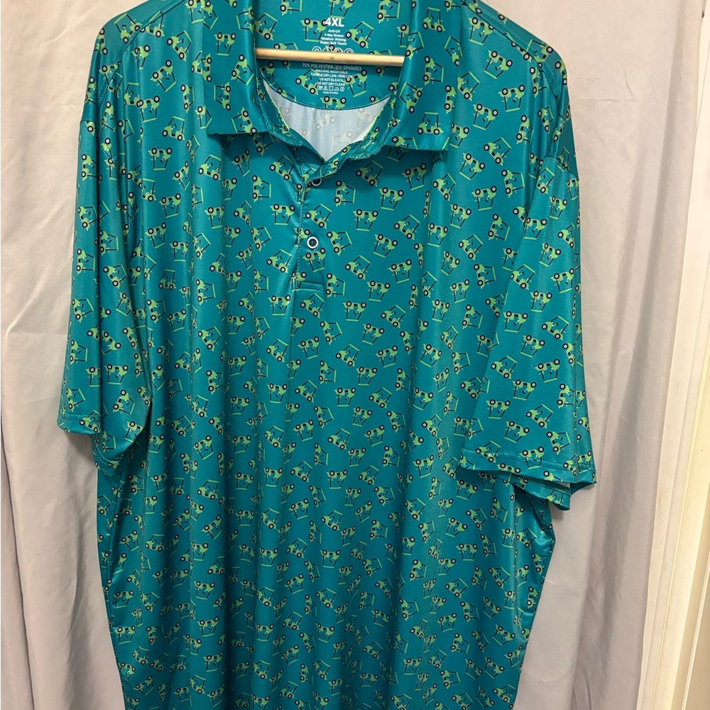 Green Golf Performance Polo shirt by Samerm w/golf cart print anti -UV
